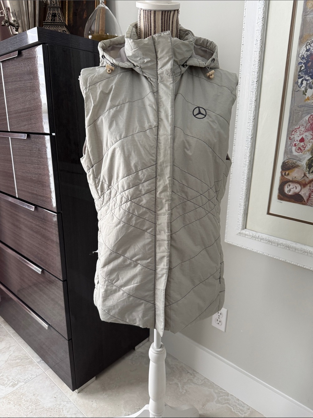 Mercedes-Benz Light Gray Hooded Quilted Vest